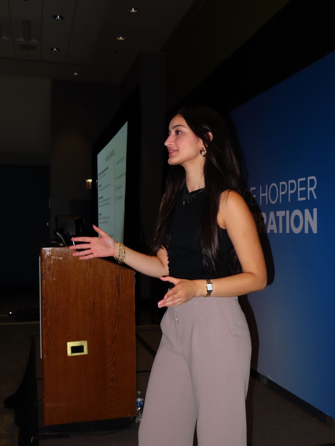 Ayushe speaking at the Grace Hopper Celebration