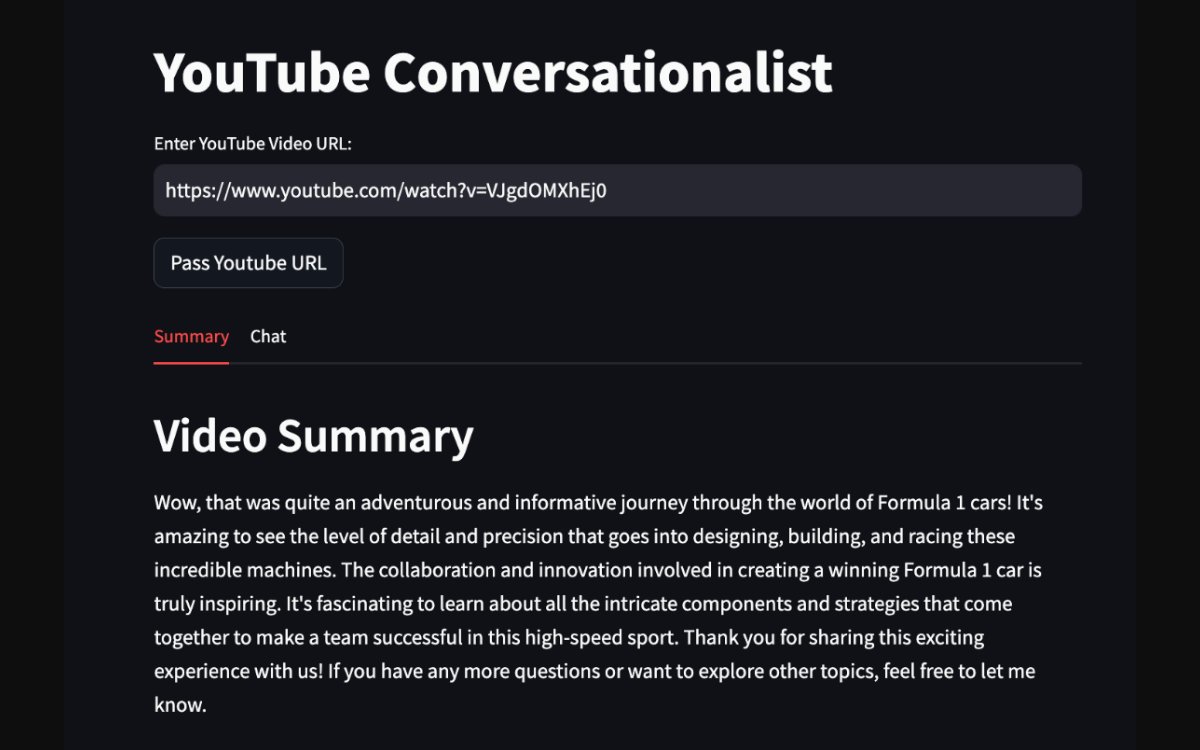 Screenshot of youtube conversationalist